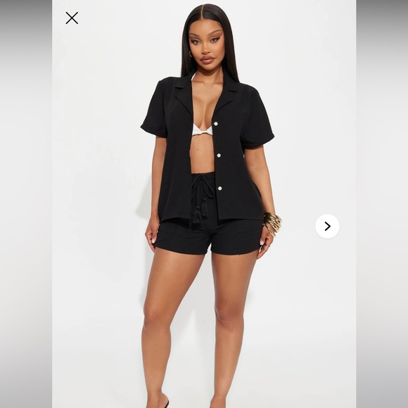 Keep It Simple Gauze Cover Up Shorts Set - Black - Picture 1 of 4